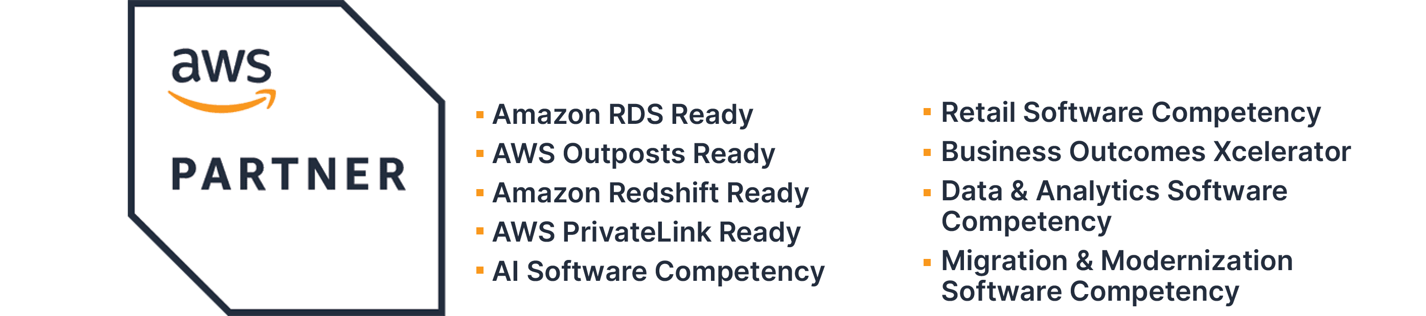 AWS Partner badge with recognition for Public Sector, Healthcare, and Life Sciences achievements, plus Data & Analytics, and Application Modernization Software Competencies.