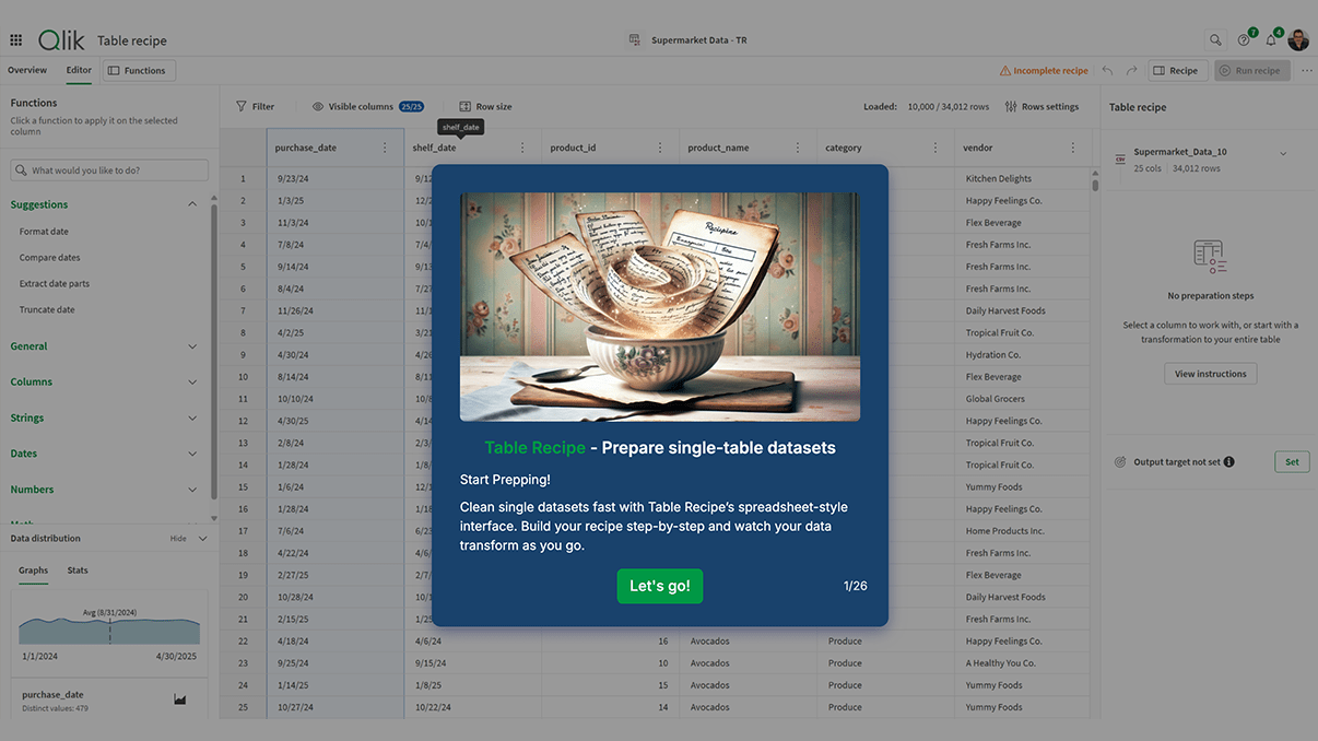 Screenshot from Data Preparation "Table Recipe" storylane