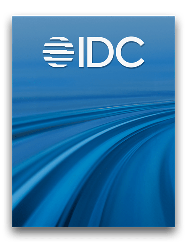 An image with blue and green color fills and a company logo - IDC centered.
