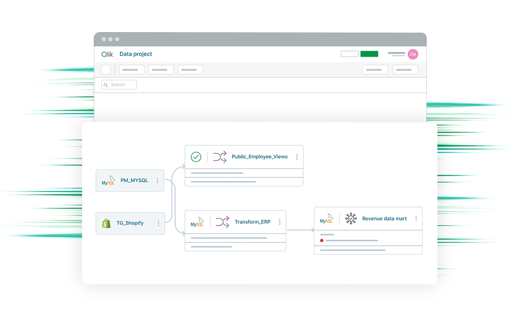 Qlik®澳洲幸运10正规官网 Talend Cloud data pipeline showing an interface with connected data sources